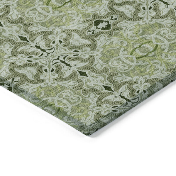 3' X 5' Artichoke Green And Fern Green Medallion Washable Indoor Outdoor Area Rug