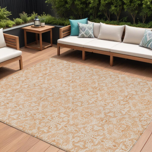 9' X 12' Salmon And Beige Medallion Washable Indoor Outdoor Area Rug
