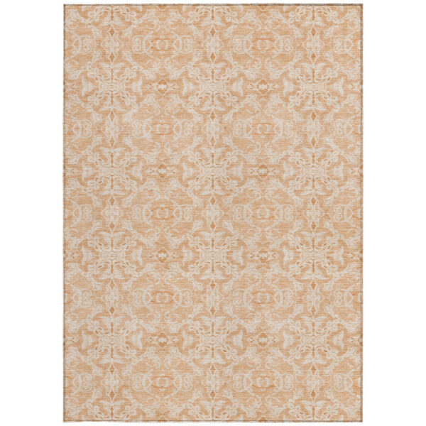 9' X 12' Salmon And Beige Medallion Washable Indoor Outdoor Area Rug