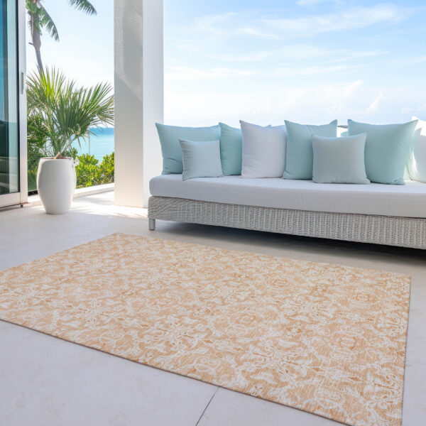 9' X 12' Salmon And Beige Medallion Washable Indoor Outdoor Area Rug