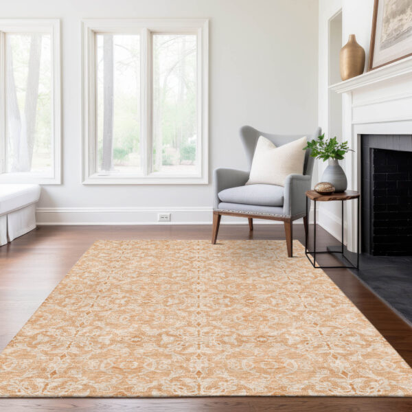 9' X 12' Salmon And Beige Medallion Washable Indoor Outdoor Area Rug