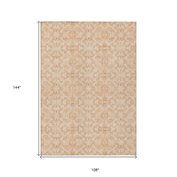 9' X 12' Salmon And Beige Medallion Washable Indoor Outdoor Area Rug