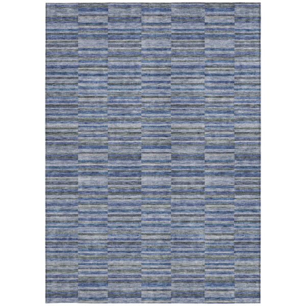 9' X 12' Navy Blue And Denim Blue Striped Washable Indoor Outdoor Area Rug
