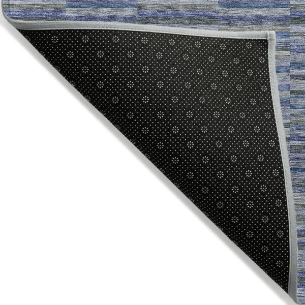 9' X 12' Navy Blue And Denim Blue Striped Washable Indoor Outdoor Area Rug