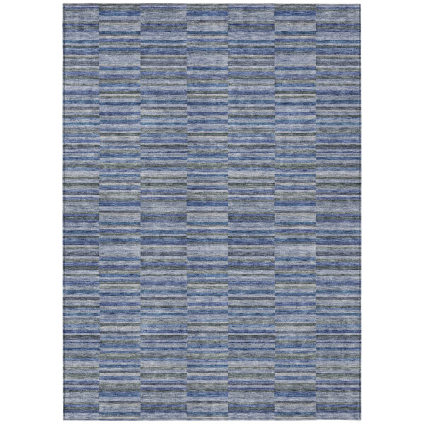 9' X 12' Navy Blue And Denim Blue Striped Washable Indoor Outdoor Area Rug