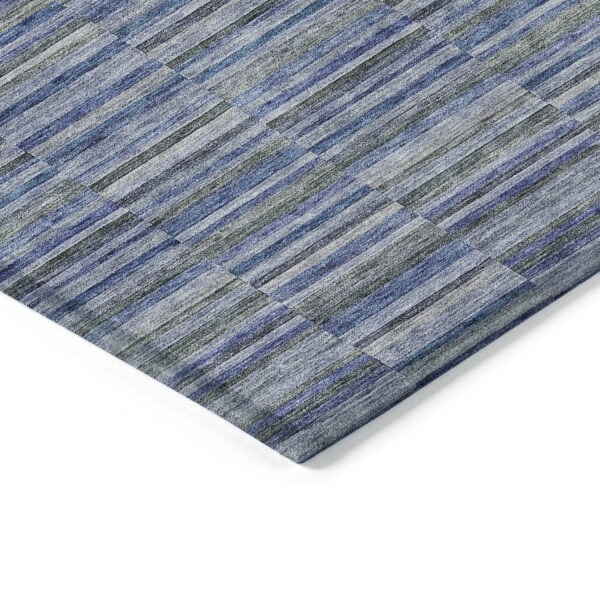 9' X 12' Navy Blue And Denim Blue Striped Washable Indoor Outdoor Area Rug