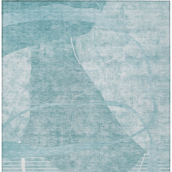 9' X 12' Turquoise Teal Blue And Ivory Abstract Washable Indoor Outdoor Area Rug