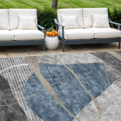 10' X 14' Blue Gray And Charcoal Abstract Washable Indoor Outdoor Area Rug