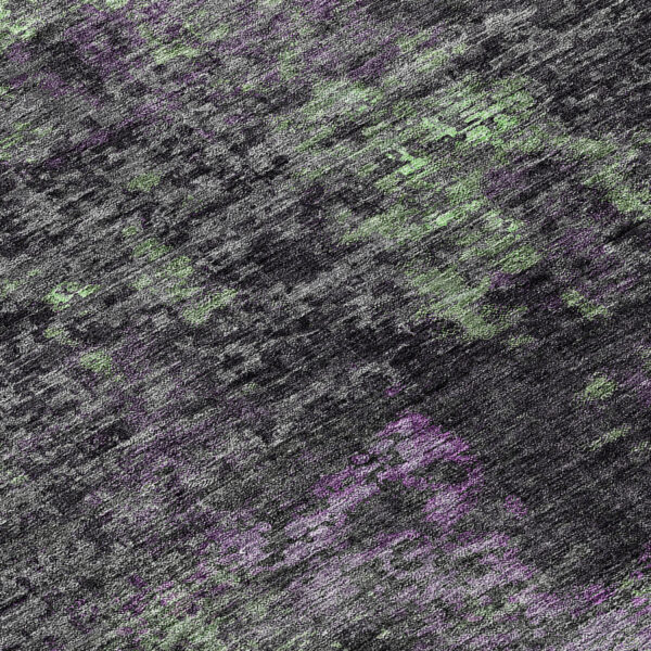 8' Gray Purple And Charcoal Round Abstract Washable Indoor Outdoor Area Rug