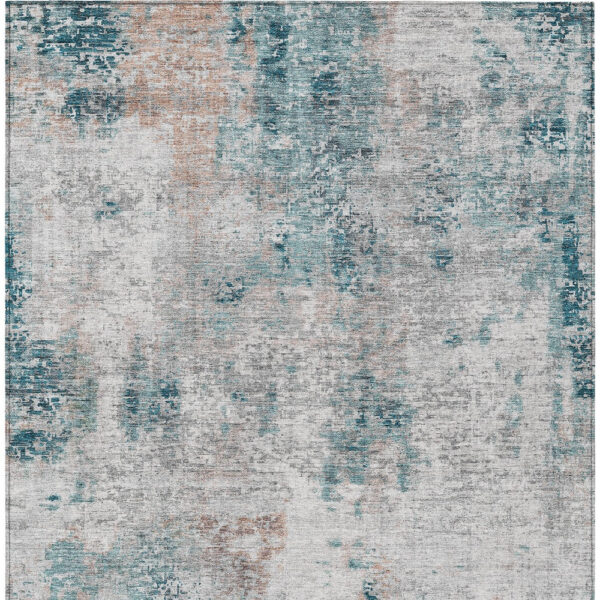 3' X 5' Teal Blue Beige And Copper Abstract Washable Indoor Outdoor Area Rug