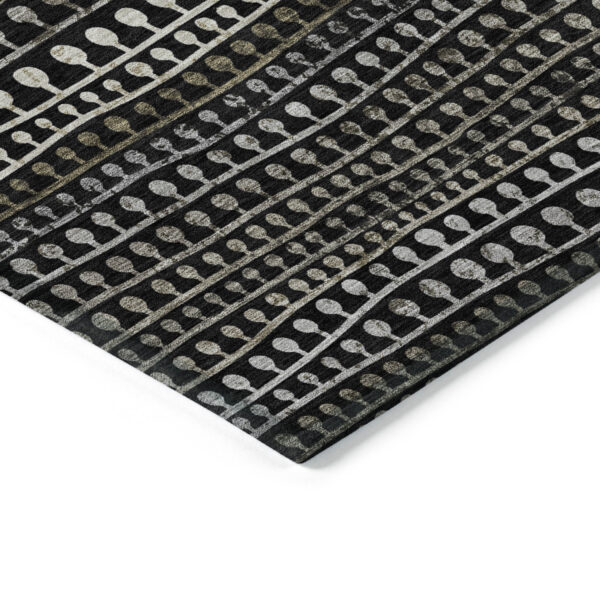 9' X 12' Taupe Charcoal And Gray Striped Washable Indoor Outdoor Area Rug