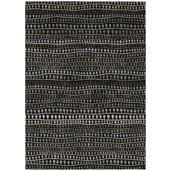 9' X 12' Taupe Charcoal And Gray Striped Washable Indoor Outdoor Area Rug