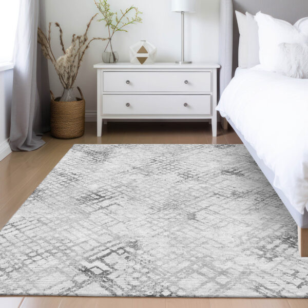 10' X 14' Gray Charcoal And Silver Geometric Washable Indoor Outdoor Area Rug