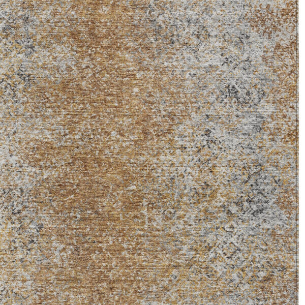 9' X 12' Terra Cotta Silver And Charcoal Oriental Washable Indoor Outdoor Area Rug