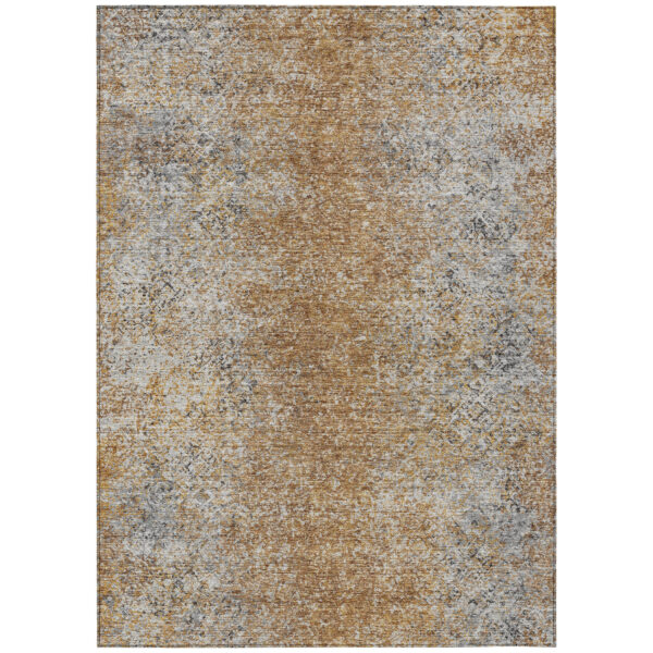 9' X 12' Terra Cotta Silver And Charcoal Oriental Washable Indoor Outdoor Area Rug