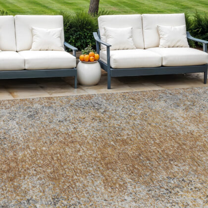 9' X 12' Terra Cotta Silver And Charcoal Oriental Washable Indoor Outdoor Area Rug
