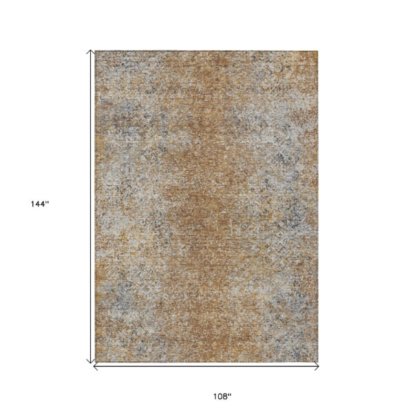 9' X 12' Terra Cotta Silver And Charcoal Oriental Washable Indoor Outdoor Area Rug