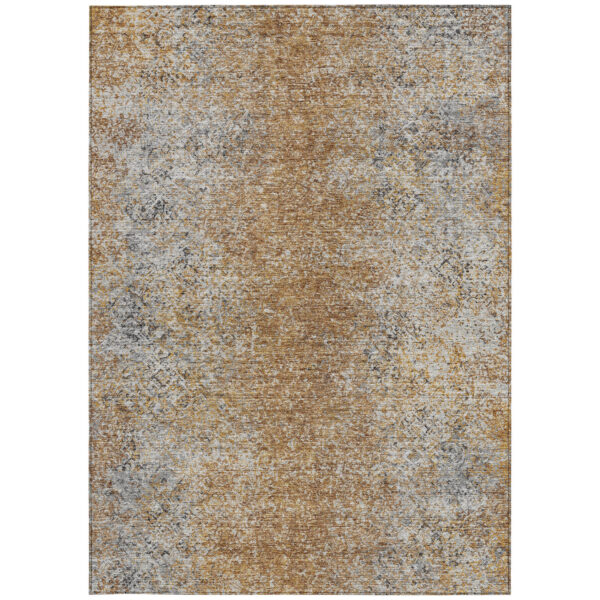 9' X 12' Terra Cotta Silver And Charcoal Oriental Washable Indoor Outdoor Area Rug