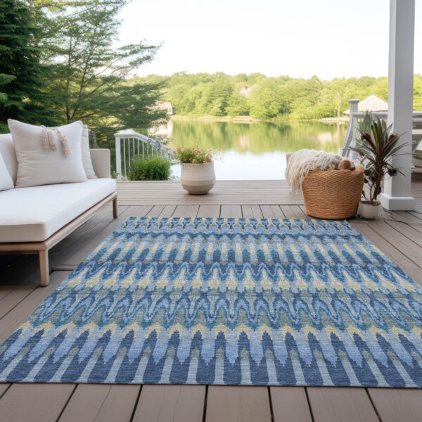 8' X 10' Denim Blue And Sky Blue Southwestern Washable Indoor Outdoor Area Rug