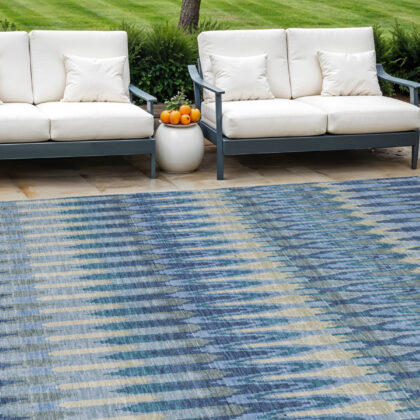 8' X 10' Denim Blue And Sky Blue Southwestern Washable Indoor Outdoor Area Rug