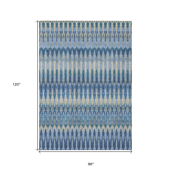 8' X 10' Denim Blue And Sky Blue Southwestern Washable Indoor Outdoor Area Rug