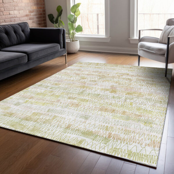 3' X 5' Gold Beige And Tan Striped Washable Indoor Outdoor Area Rug