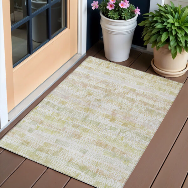 3' X 5' Gold Beige And Tan Striped Washable Indoor Outdoor Area Rug