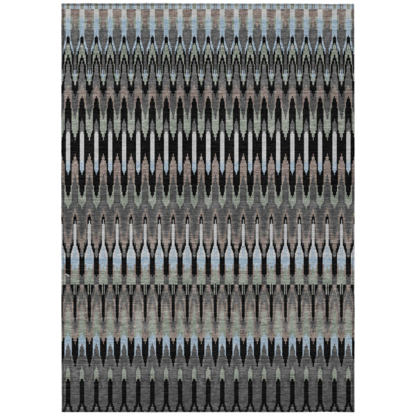 3' X 5' Black Gray And Blue Southwestern Washable Indoor Outdoor Area Rug