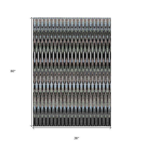 3' X 5' Black Gray And Blue Southwestern Washable Indoor Outdoor Area Rug
