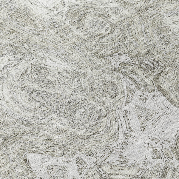 8' Ivory Taupe And Beige Round Abstract Washable Indoor Outdoor Area Rug