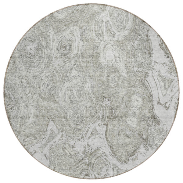 8' Ivory Taupe And Beige Round Abstract Washable Indoor Outdoor Area Rug