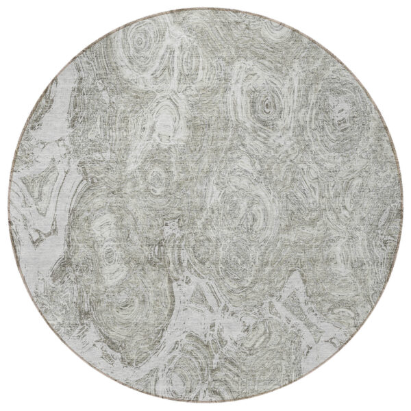 8' Ivory Taupe And Beige Round Abstract Washable Indoor Outdoor Area Rug