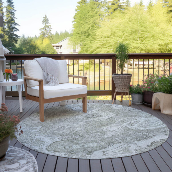 8' Ivory Taupe And Beige Round Abstract Washable Indoor Outdoor Area Rug