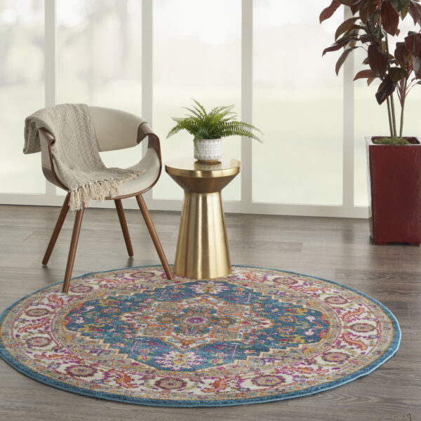 4' Gray Round Floral Power Loom Area Rug