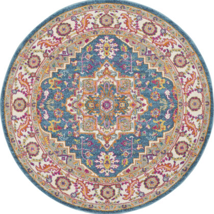4' Gray Round Floral Power Loom Area Rug