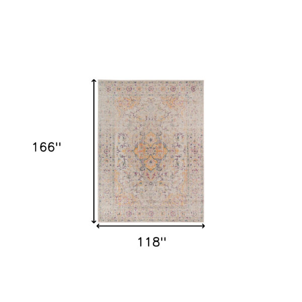 10' x 14' Yellow and Ivory Oriental Power Loom Distressed Area Rug