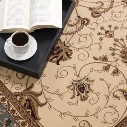 8’ x 11’ Cream and Blue Traditional Area Rug
