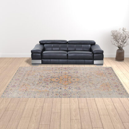 10' x 14' Yellow and Ivory Oriental Power Loom Distressed Area Rug