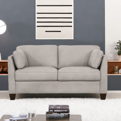 59" Dusty White And Brown Leather Loveseat
