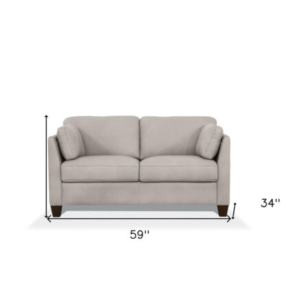 59" Dusty White And Brown Leather Loveseat