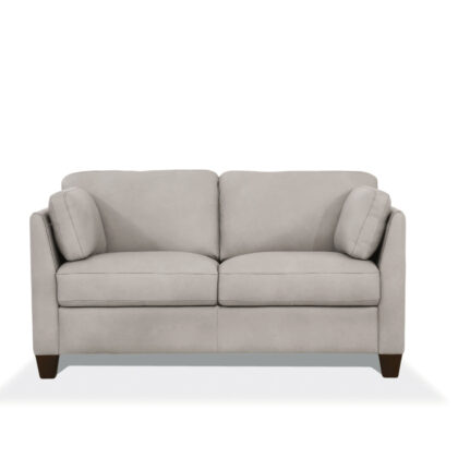 59" Dusty White And Brown Leather Loveseat