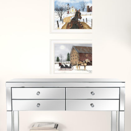 Set Of Two Sleigh Bells Ringing White Framed Print Wall Art