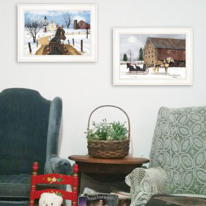 Set Of Two Sleigh Bells Ringing White Framed Print Wall Art