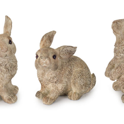 Set Of Three 7" Stone Polyresin Rabbit Figurine