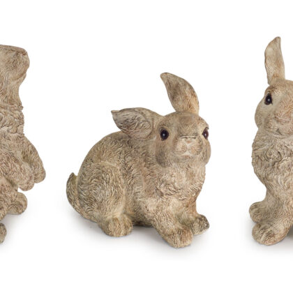 Set Of Three 7" Stone Polyresin Rabbit Figurine