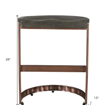 26" Gray and Copper Solid Wood and Iron Backless Counter Height Bar Chair