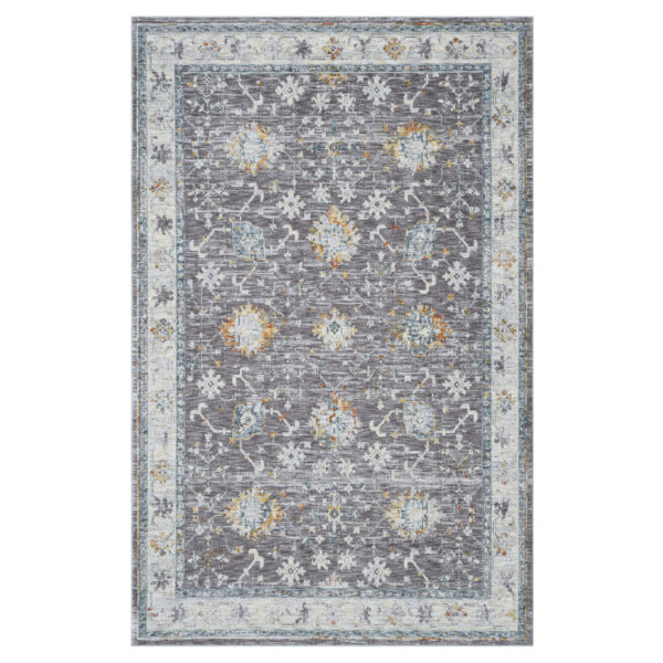 9' x 12' Gray and Ivory Floral Area Rug