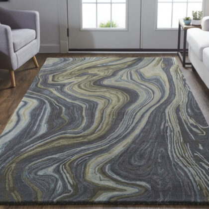 9' x 12' Blue and Green Abstract Hand Tufted Area Rug