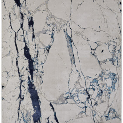 5' x 8' Ivory and Blue Marble Power Loom Distressed Area Rug