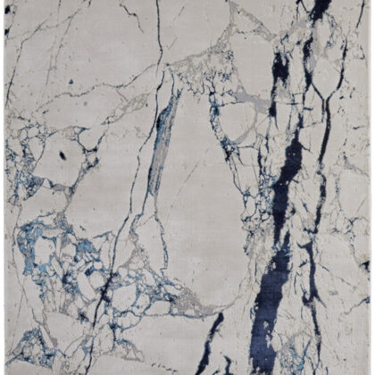 5' x 8' Ivory and Blue Marble Power Loom Distressed Area Rug